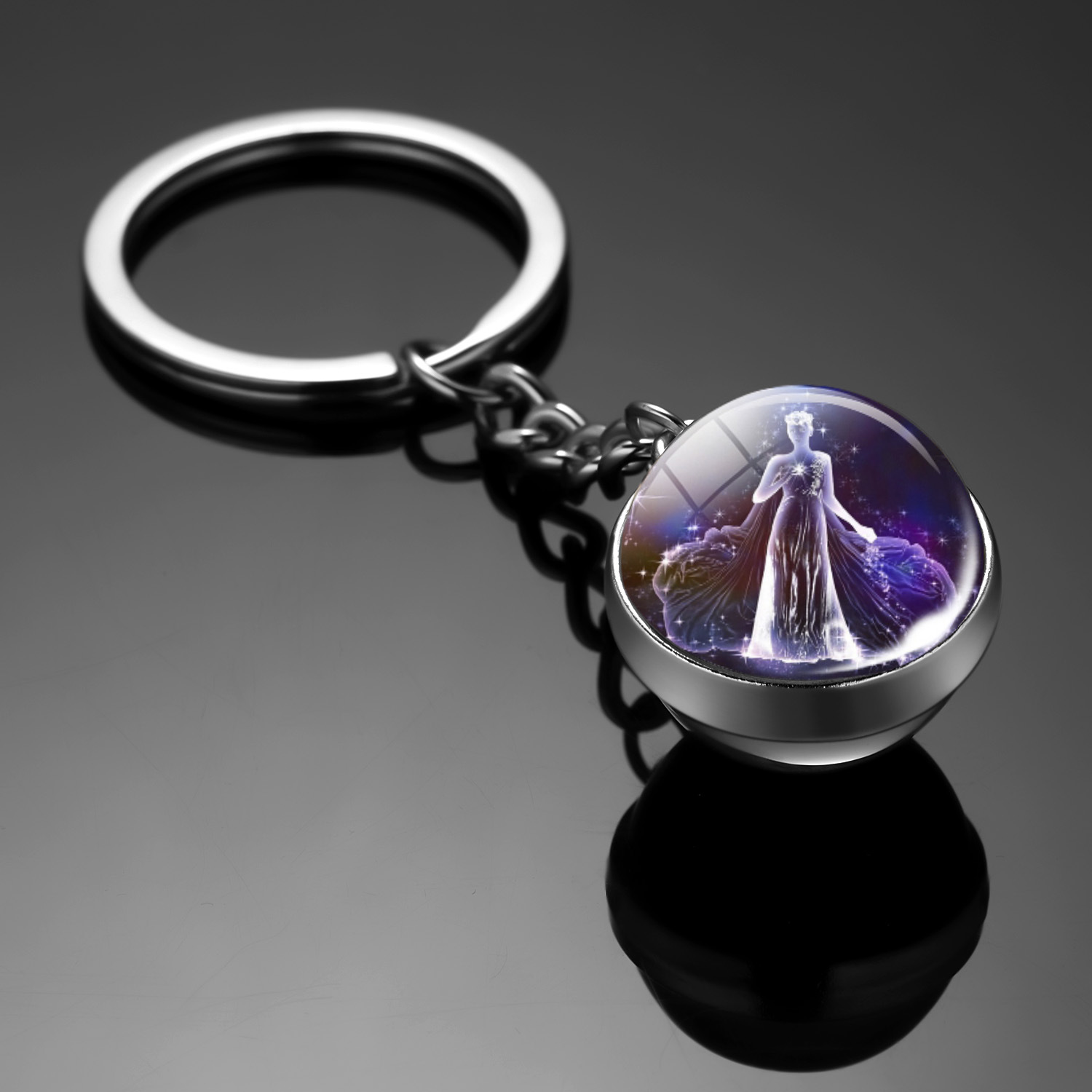 Llavero con dijes Original, llavero de 12 constelaciones, llavero luminoso de bola de cristal de doble cara, accesorios colgantes para coche, llaveros: Negro