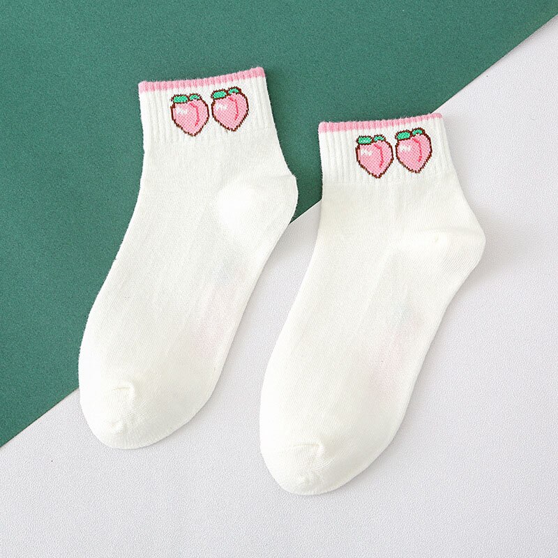 mignon drôle chaussettes femme pêche citron cerise Kiwi fruits chaussettes femmes heureux Calcetines Divertidos Skarpetki blanc Sokken: 2