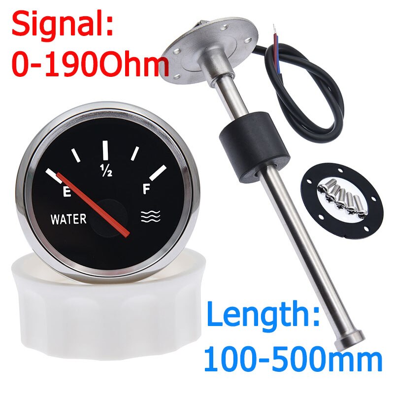 52MM Water Level Gauge With 100-500MM Water Level Sensor 0-190ohm Water Liquid Tank Level Indicator