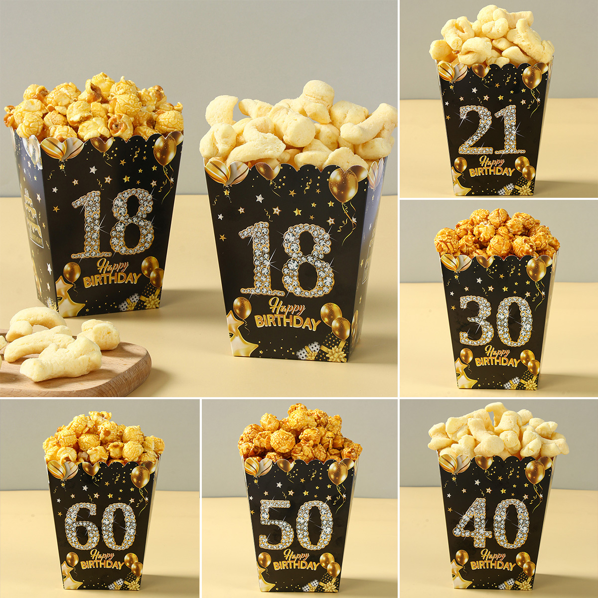 Black Gold Birthday Popcorn Box 18 years old Birthday Party Decor 18th 30th 40th 50th 60th Birthday Party Supplies Anniversary