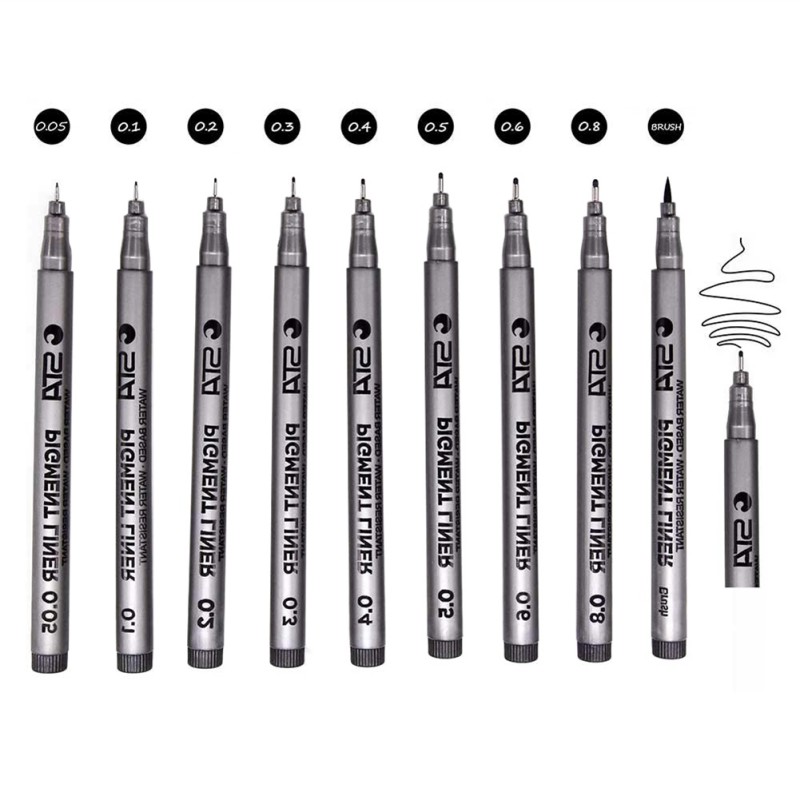 Black Pigment Ink Micro Pens Waterproof Drawing Pen for Artist Sketching Illustration Comic Manga Writing Assorted Tips: 9pcs set