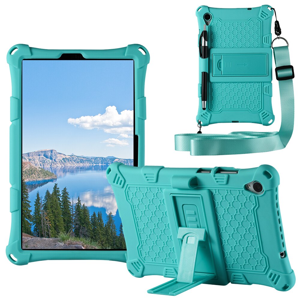 Pokrowiec na Lenovo Tab M8 TB-8505F TB-8705X miękki silikonowy pokrowiec na Tablet z podstawką do tabletu lenovo m8 M 8: LGreen-Pen strap
