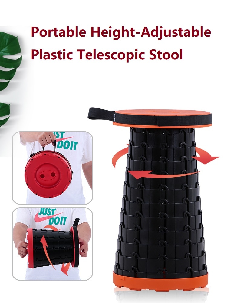 Silla plegable telescópica portátil para exteriores, taburete de plástico ajustable en altura, asiento pequeño para acampar, pescar y salir