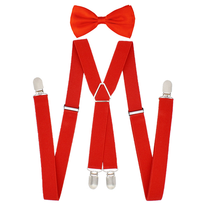 Ensemble bretelles hommes | En Polyester, forme X, avec nœud papillon, pour la cérémonie de mariage: Red