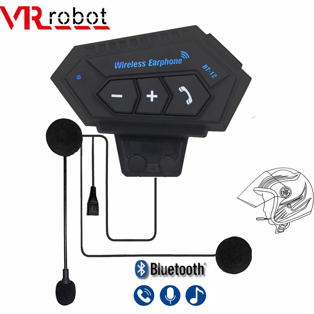 BT12 Motorfiets Headset Stereo Bluetooth Helm Oortelefoon Draadloze Handsfree Hoofdtelefoon Muziekspeler Voor Motorrijder