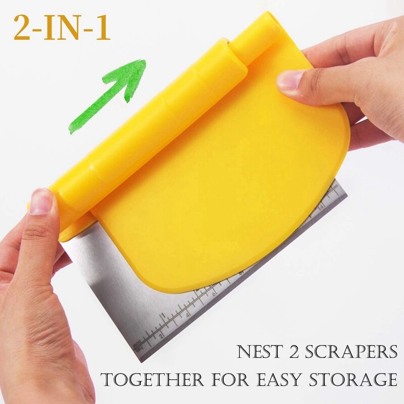 Bench Scraper, Dough Scraper, Pizza Cutter, Multi-Purpose Baking Tools with Measurement,2 in 1 Kitchen Scraper