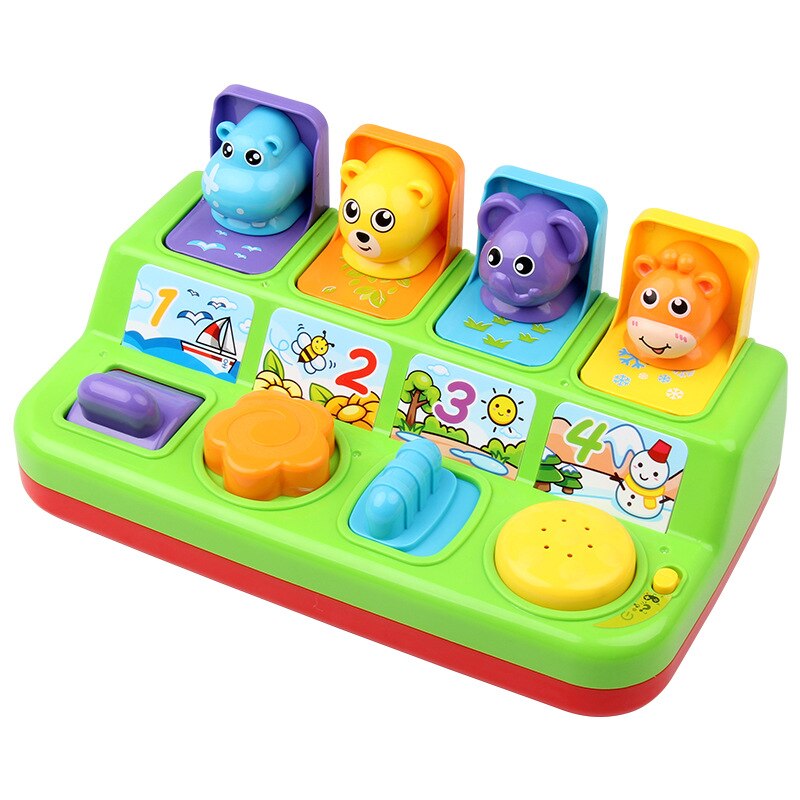 Boîte de commutation de jouets Pop-Up, boîte à boutons, boîte de peur au trésor, poupée intelligente pour bébé de 1 à 3 ans, jouet interactif: green