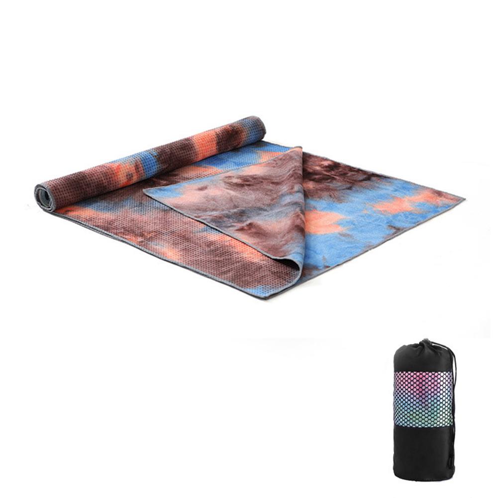 Tie-Dye Afdrukken Yoga Deken Fijne Vezel + Hars Deeltjes Yoga Mat Padded Handdoek Met Mesh Bag: Black