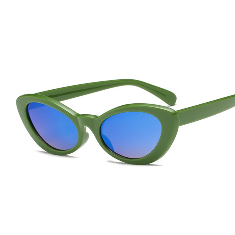 Små ovale solbriller kvinder cat eye brand vintage retro skinny cateye stel bittesmå solbriller kvindelige nuancer: Grøn