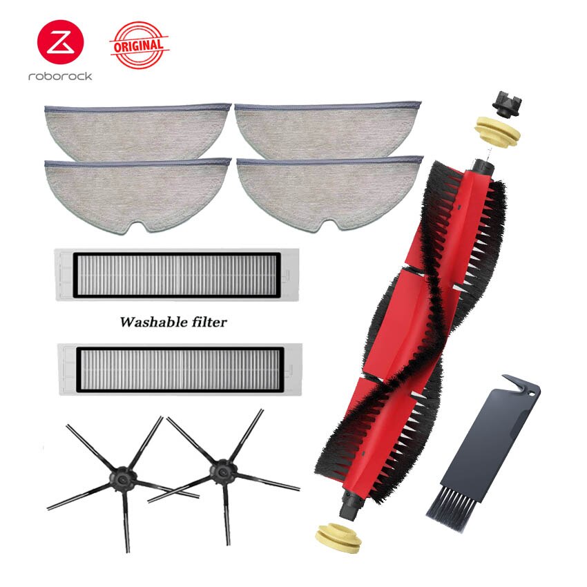 Original roborock tilbehør  s5 max filter aftagelig hovedbørste sidebørster moppe klud  s6 maxv  s4 s50 s60 støvsuger dele: Sort pakke 3