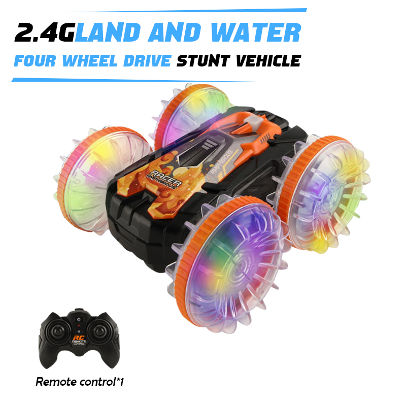 Voiture amphibie télécommandée RC, voiture de cascade, véhicule Double face, roue de dérive légère, jouets d'extérieur pour garçons et enfants