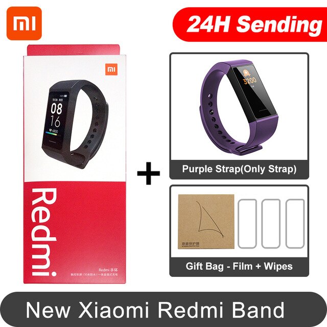 In Magazzino Xiaomi Redmi Band Smart Wristband Fitness Del Braccialetto Più Viso 1.08 "Touch Screen a Colori 14 giorni 2020 redmi banda intelligente: Add Purple N 3 Film