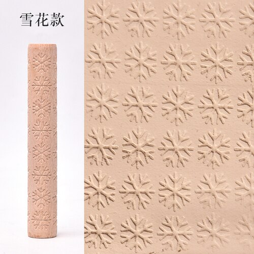 Large Wooden Texture Mud Rolling Mud Board Printing Embossing Stick Wood Grain Rolling Mud Pin Clay Sculpture Modeling Tools: Snowflake