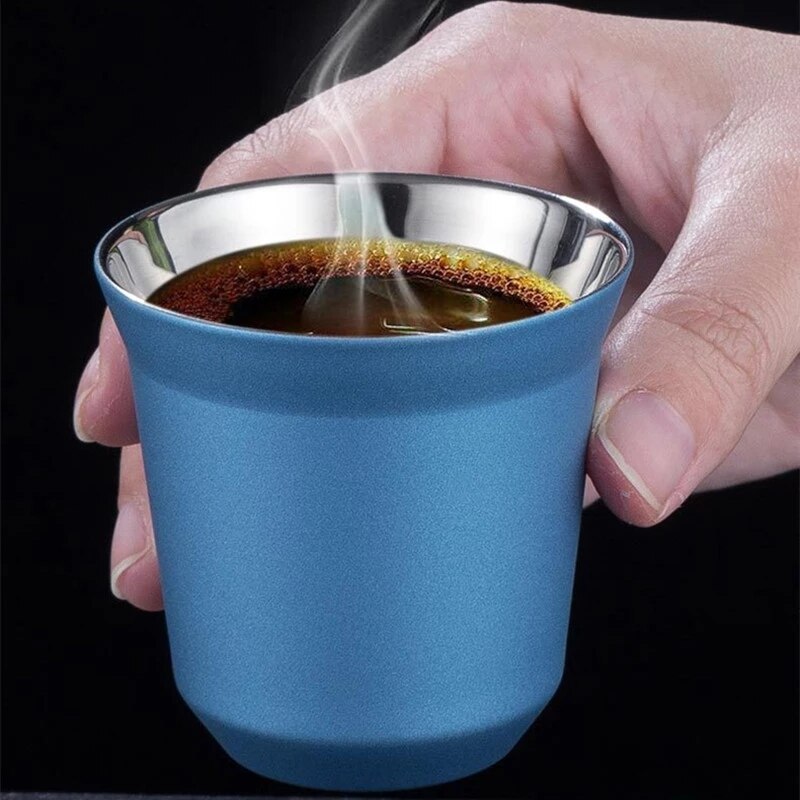 304 Double-layer Coffee Cup Mug Stainless Steel Wine Beer Cups Insulation Anti-scalding Drinking Table Coffee Tea Cup 80ML