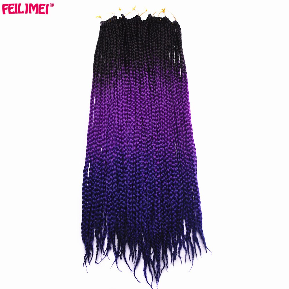 Feilimei Ombre blond 3 S Kasten Geflecht Haarverlängerungen 22 Zoll 100g Synthetische Schwarz Lila Braun Grau Häkeln Flechten haar: T1B/Blau