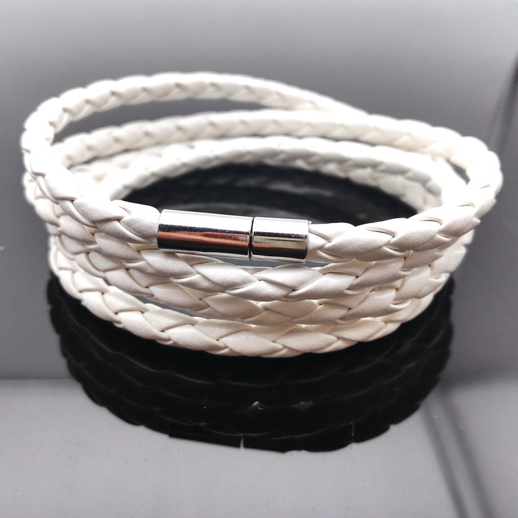 Seneste populære 4 omgange læderarmbånd, mænd hvid retro charme armbånd & armbånd til kvinder herre seje bangle smykker: Cb202