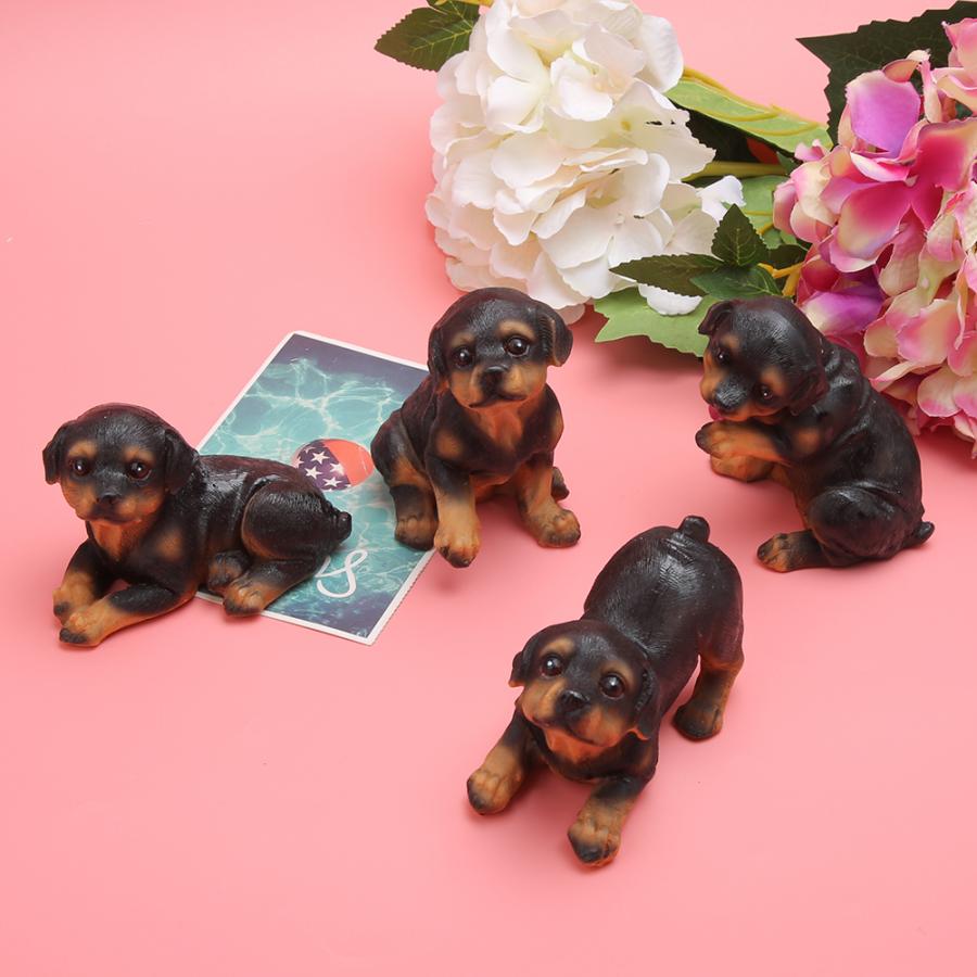 Hundehvalp statue 4 stk/sæt mini sød hvalpe hund statue skulptur ornamenter harpiks håndværk gårdhave havedekoration