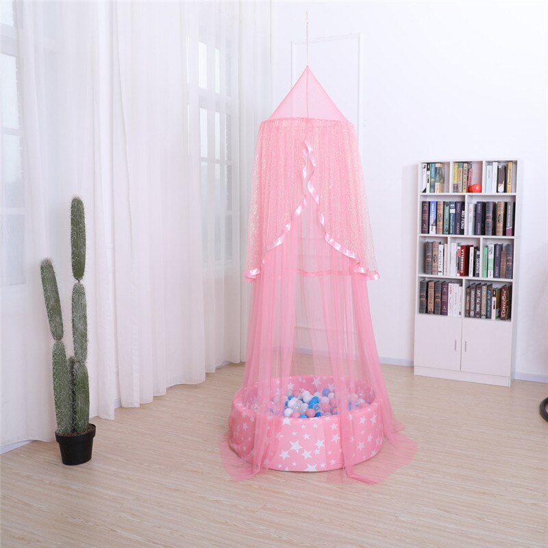 Newest Hanging Kids Baby Bedding Dome Bed Canopy Cotton Mosquito Net Bedcover Curtain For Baby Kids Reading Playing: Pink