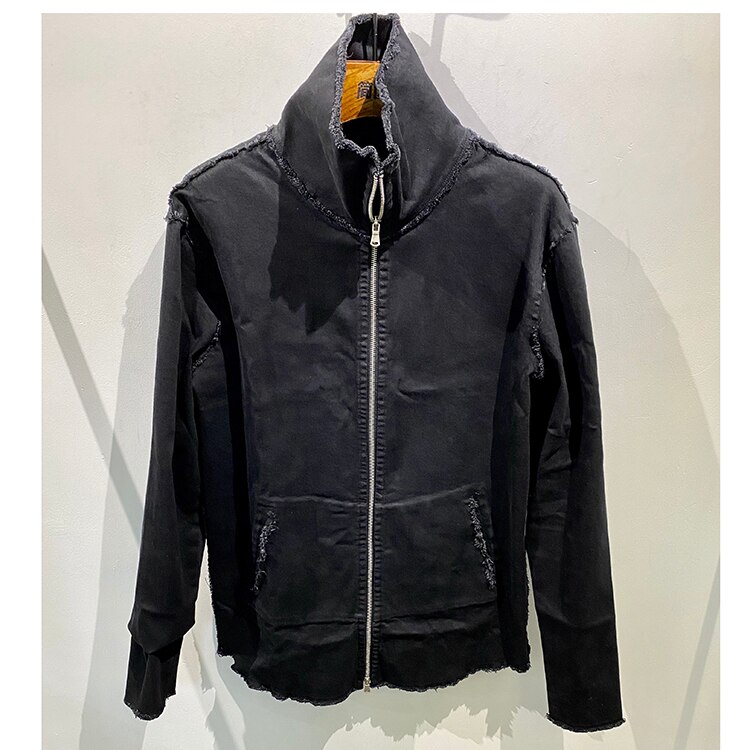 Jesienno-zimowa nowa rozciągać dżinsowa myte surowe selvedge męska dopasowana obcisłą marynarka męska stojący kołnierz kurtka f8298