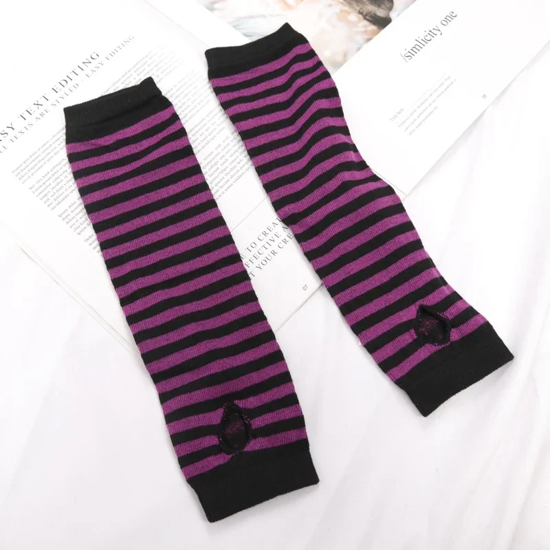 Vrouwen Winter Warme Lange Mouwen Handschoenen Vingerloze Streep Hiphop Gebreide Elleboog Wanten Elastische Outdoor Warmer Arm Halloween: YELLOW