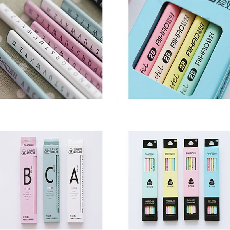 Lápiz negro de madera HB 2B, hermosos caramelos de colores, 12 Uds lápiz para escribir, escuela, oficina, pintura, papelería, lápiz estándar negro