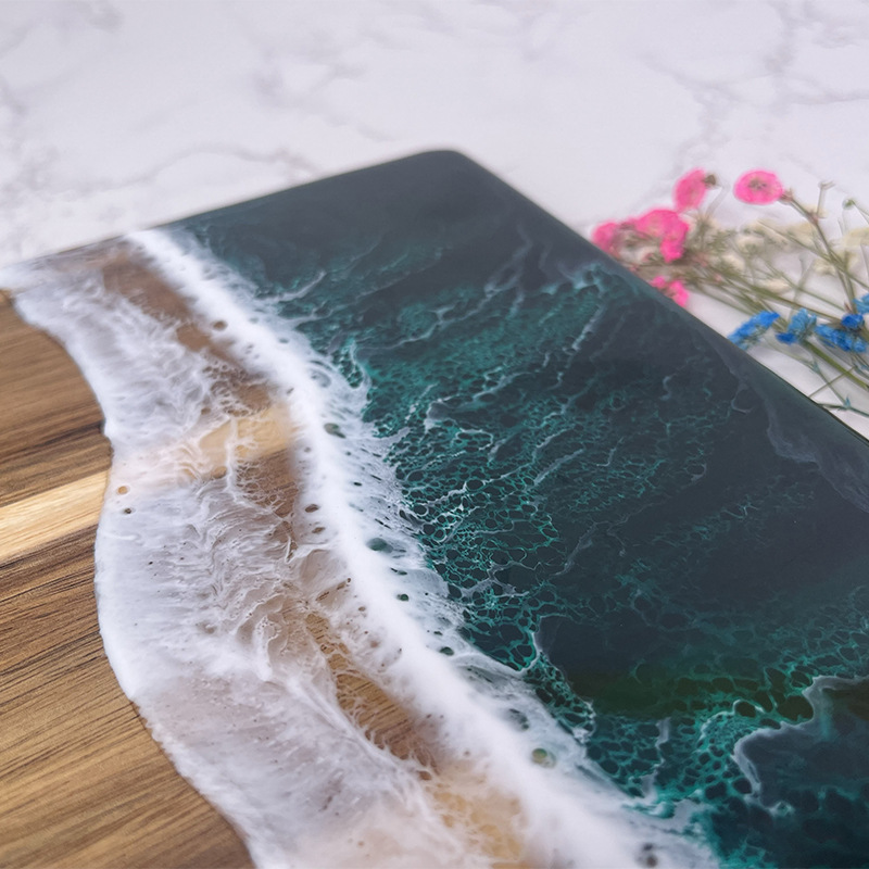 Acacia Wood Cutting Board Resin Blue Wave Pattern for Kitchen acacia wood epoxy resin cutting board cheese board Challah board