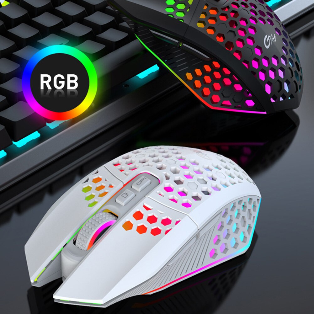 White black wireless mouse rechargeable honeycomb hollow RGB luminous desktop computer notebook game mouse