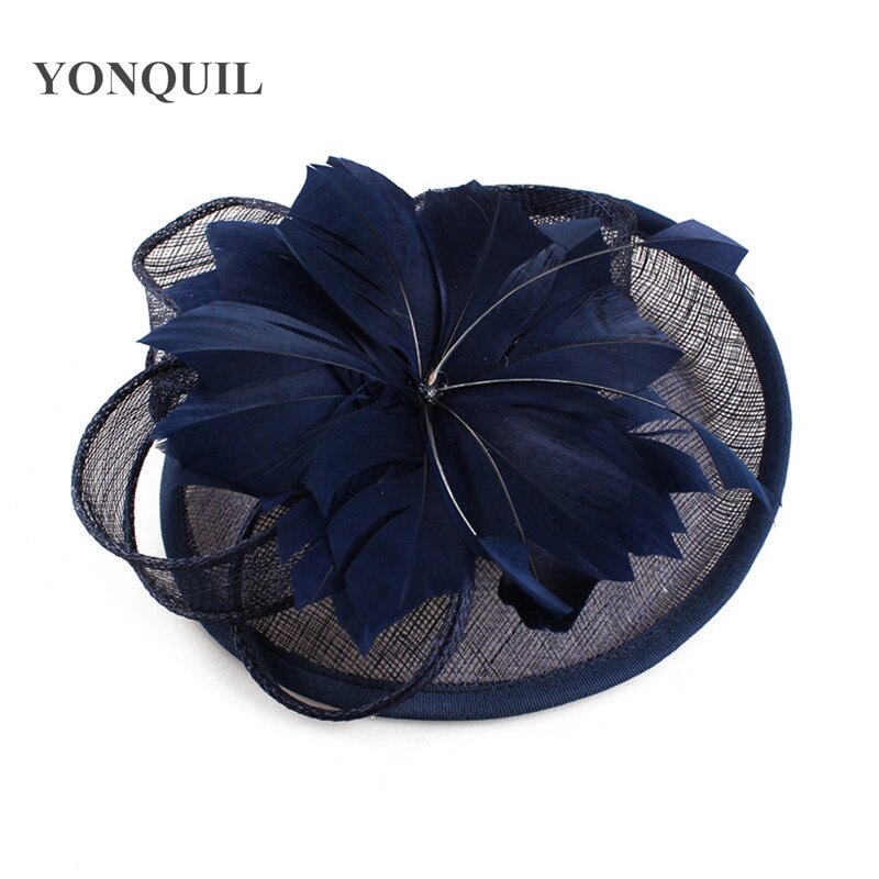 Marineblå  or 17 farver fest fascinator hatte fjer blomsterhat damekirke royal ascot hårtilbehør syf 118