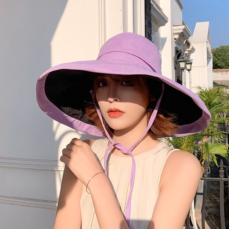 Cokk Zomer Hoed Vrouwen Grote Brede Rand Strand Hoed Zonnehoed Opvouwbare Zon Blok Uv Bescherming Panama Hoed Bot Chapeu gorro Zonnehoed: light purple