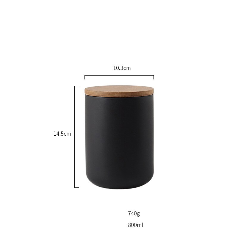 organizador de botellas de cocina o cafetería de estilo nórdico europeo con tapas de madera selladas y recipiente redondo para alimentos: 800ml - Black
