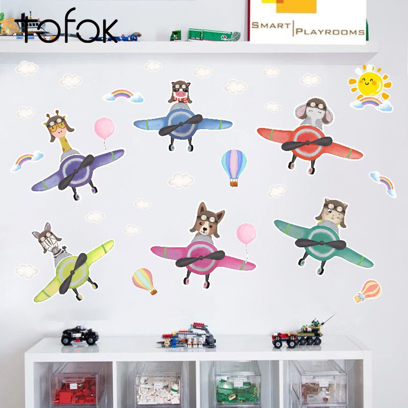 Tofok dierenpiloot luchtballon diy muursticker baby kinderkamer zelfklevende stickers huis tegel raam deur decoratie