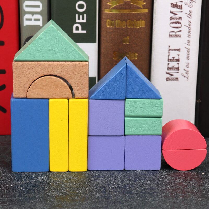 Baby Toy Wooden Block 15pcs Wooden chopping Block with Card Colorful intelligence Educational Toy for Children for above 1