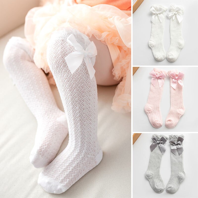 Sommer Baby Mädchen Socken Mit Bogen Baumwolle Mesh Atmungsaktive Kinder Knie Hohe Socken Kinder Kleinkind Nette Lange Weiß Rosa Socken 0-3Y