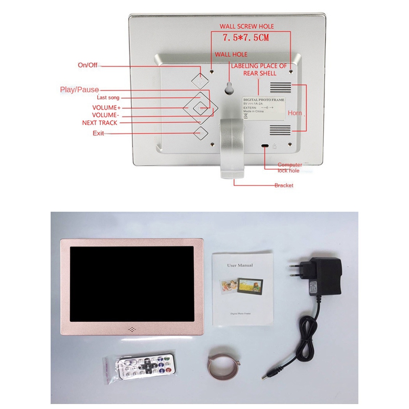 8 Inch Digitale Fotolijst Metalen Frame Hd 1024X768 Elektronische Fotolijst Met Afstandsbediening, Eu Plug