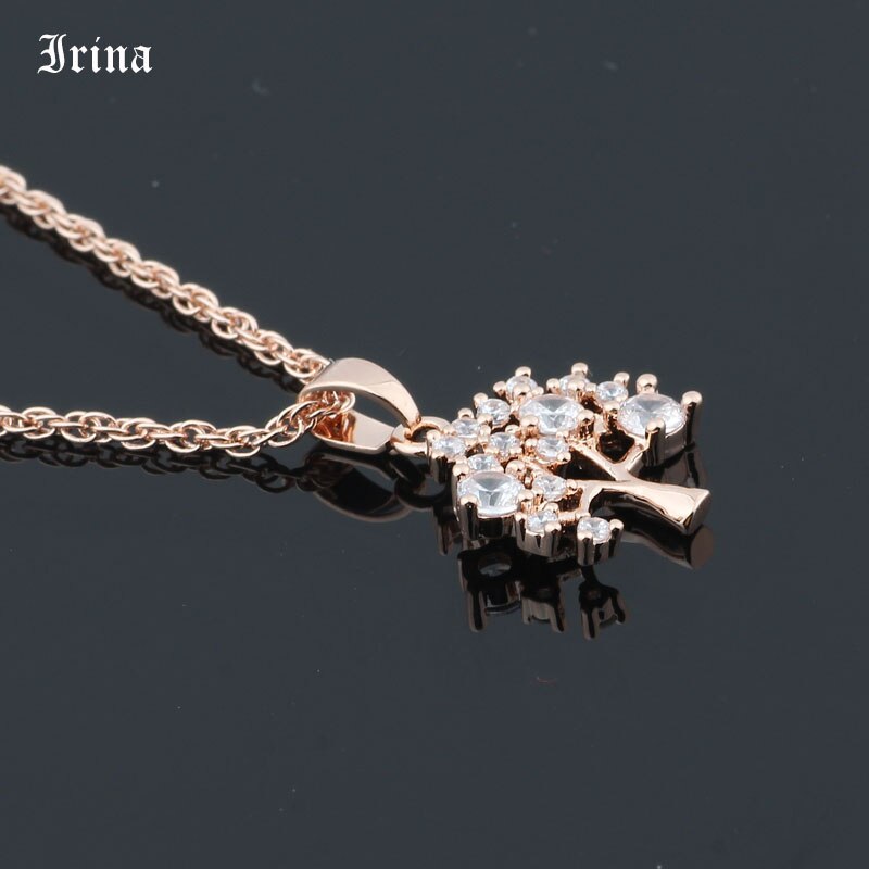 Irina Schmuck Baum Des Lebens Anhänger & Halsketten Frauen 585 Rose Gold Farbe zirkonia Schmuck Collares Halskette