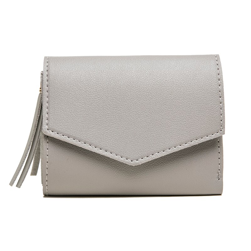 Trend Women Short Small Coin Purse Wallet Ladies PU Leather Folding Card Card Holder Tassel Decor Casual Bags: Gray