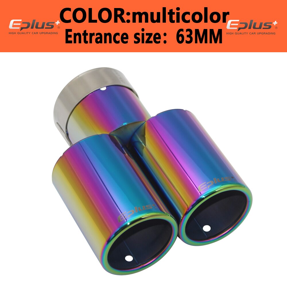 Eplus-silencieux d'échappement universel droit en acier inoxydable, silencieux d'échappement, multi-tailles, double sortie: multicolor 63MM