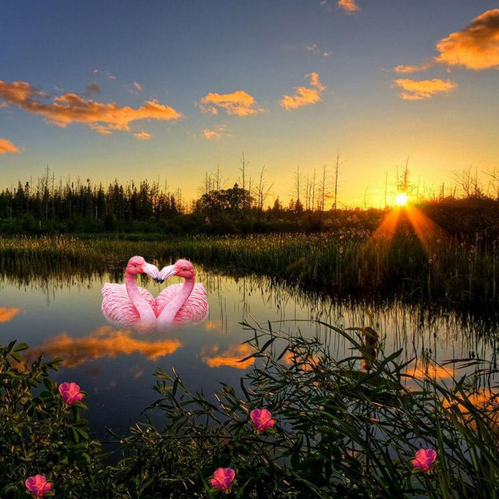 Garden Statue Outdoor Indoor Yard Art Statues and Sculptures Resin Flamingo Swan Minaiture Lifelike Bird Decor: Flamingo Couples