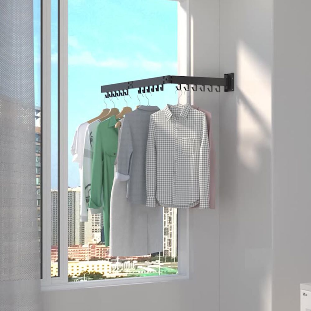 Retractable Folding Clothes Hanger Wall Mount Cloth Drying Rack Home Clothesline Indoor Outdoor Space Saving Clothesline