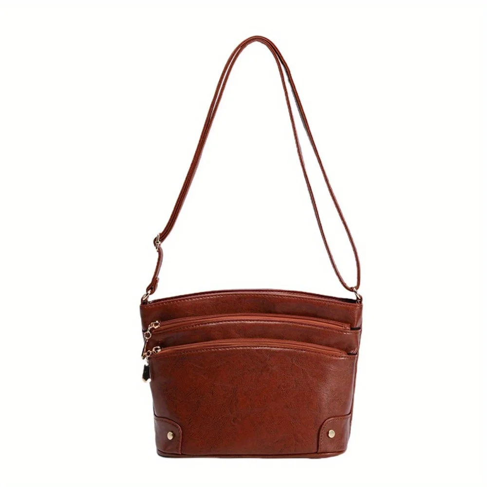 Klassieke effen kleur enveloptas Emmertas zomer meerlaagse schoudertas retro klassieke tas met grote capaciteit: Bruin