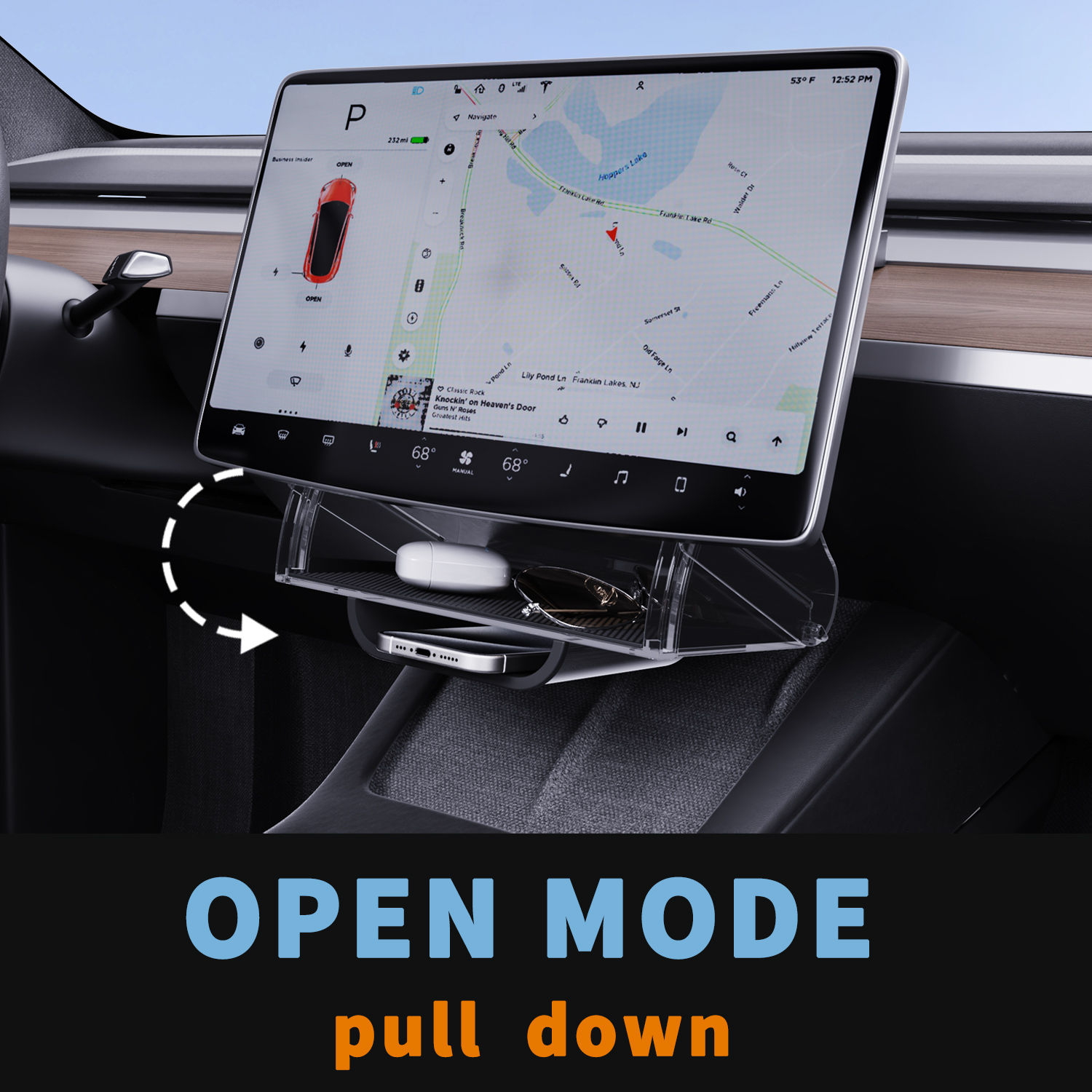 Verborgen opbergorganizer onder scherm, compatibel met Telsa Model 3, model Y 2024 | Past niet op 2024 Model 3 (Highland)