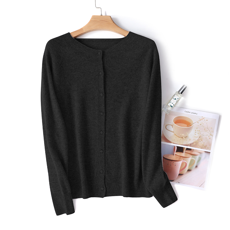 WinvyNee Roupas femininas de lã merino cardigans pretos suéter sólido casual quente agasalhos de malha tops outono jumpers B 1263018 Um