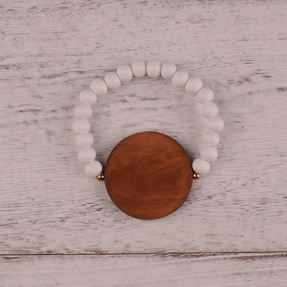 Bracelet de perles en bois blanc 8mm, , grand disque, monogramme, élasticité, bijoux pour femmes et hommes, 2022: white