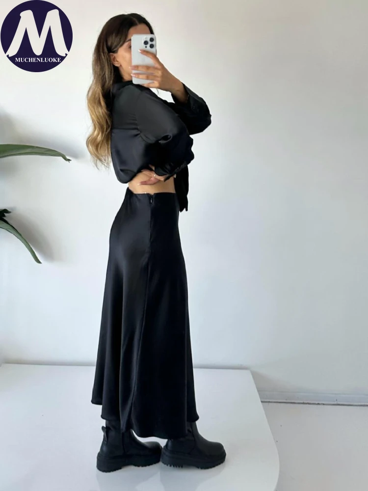 Women's Long Sleeve Shirt Tops Suits Slim Fit Large Swing Dress Set Casual Loose Spring Summer 2 Pcs