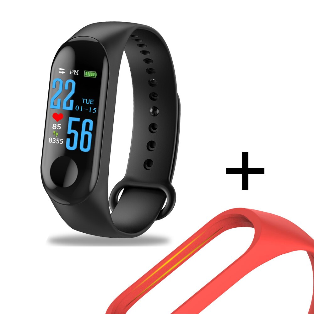 Smart Bracelet Blood Pressure M3 Fitness Tracker Watch IP67 Swimming Waterproof Tracker Heart Rate Monitor Smartband Men Women: Add red strap
