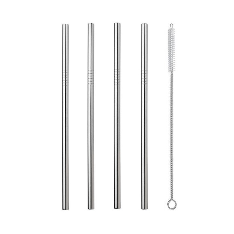4/8Pcs Edelstahl Strohhalme Metall Wiederverwendbare Trinken Stroh Gold Gerade Gebogen Stroh Mit Reinigung Pinsel und Tasche: Silver(4Pc Straight)