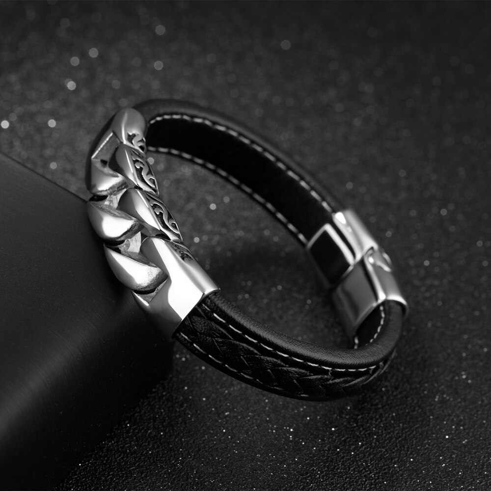 EyeYoYo 200mm titane acier Bracelet en cuir pour hommes pPunk vent Bracelet