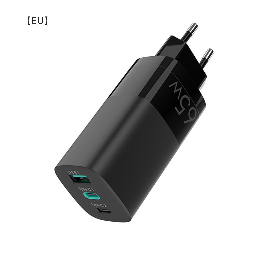 Chargeur mural 65W GaN QC3.0 Type C PD, double USB, adaptateur de Charge rapide pour iPhone 11 12 Xiaomi Huawei: Black EU Plug