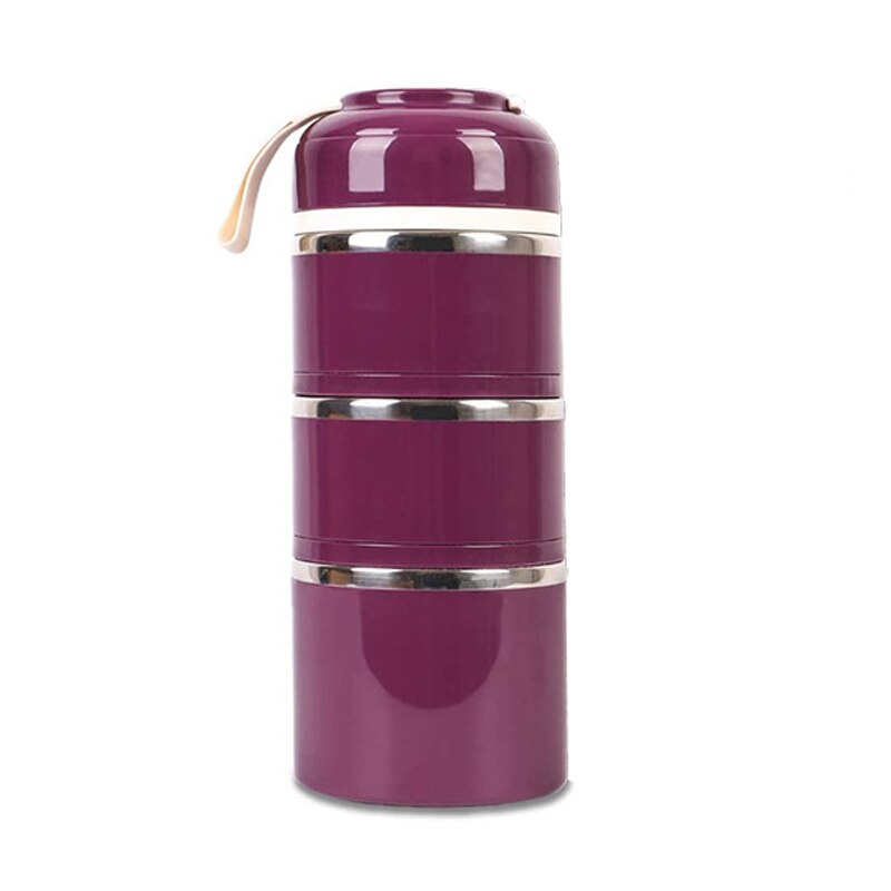 3 Tier Stainless Steel Lunchbox Insulation Food Soup Container Lunch Box Bag Portable Outdoor Bento Leak-Proof Kitchen 3 Layer: purple without bag