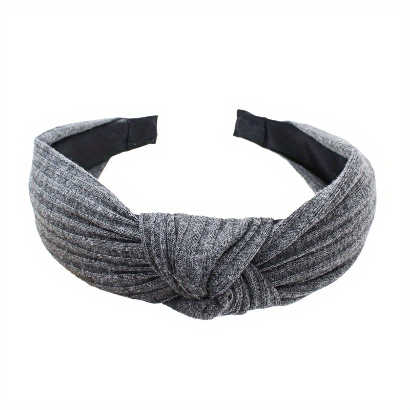 Gebreide Geknoopte Effen Brede Hoofdbanden Vrouwen Meisjes Mode Haar Hoepel Eenvoudige Cross Knoop Haarbanden Hoofddeksels Haaraccessoires: Donkergrijs